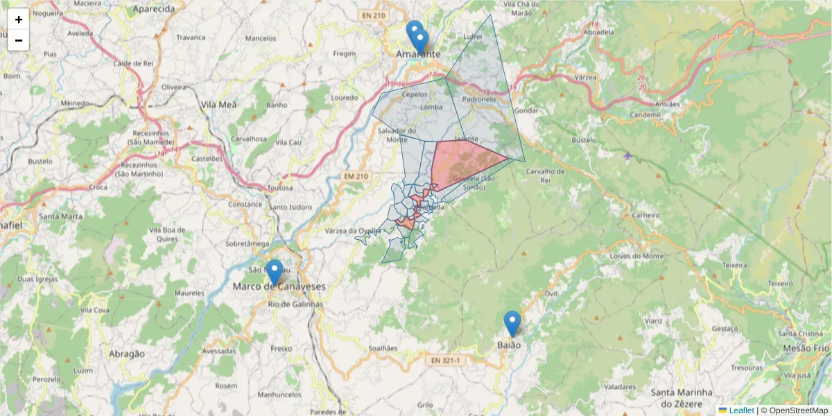 Mapa detalhado do código postal 4635-163 com limites, códigos postais vizinhos e agências dos correios