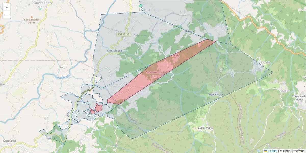Mapa detalhado do código postal 4635-188 com limites, códigos postais vizinhos e agências dos correios