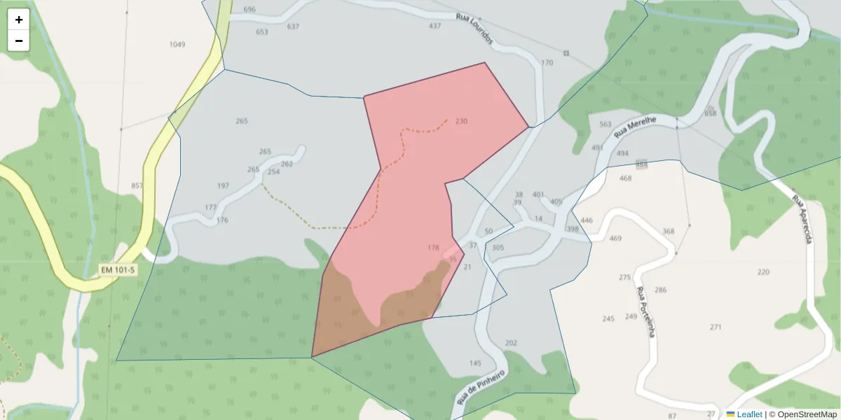 Mapa detalhado do código postal 4635-206 com limites, códigos postais vizinhos e agências dos correios