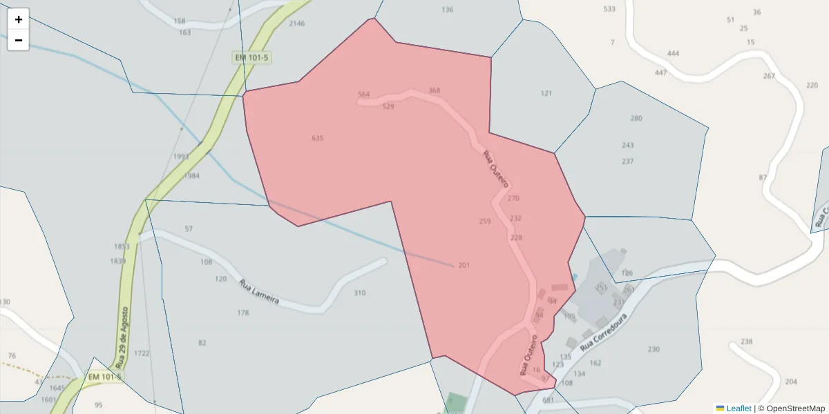 Mapa detalhado do código postal 4635-219 com limites, códigos postais vizinhos e agências dos correios