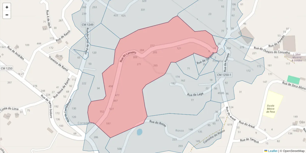 Mapa detalhado do código postal 4635-274 com limites, códigos postais vizinhos e agências dos correios