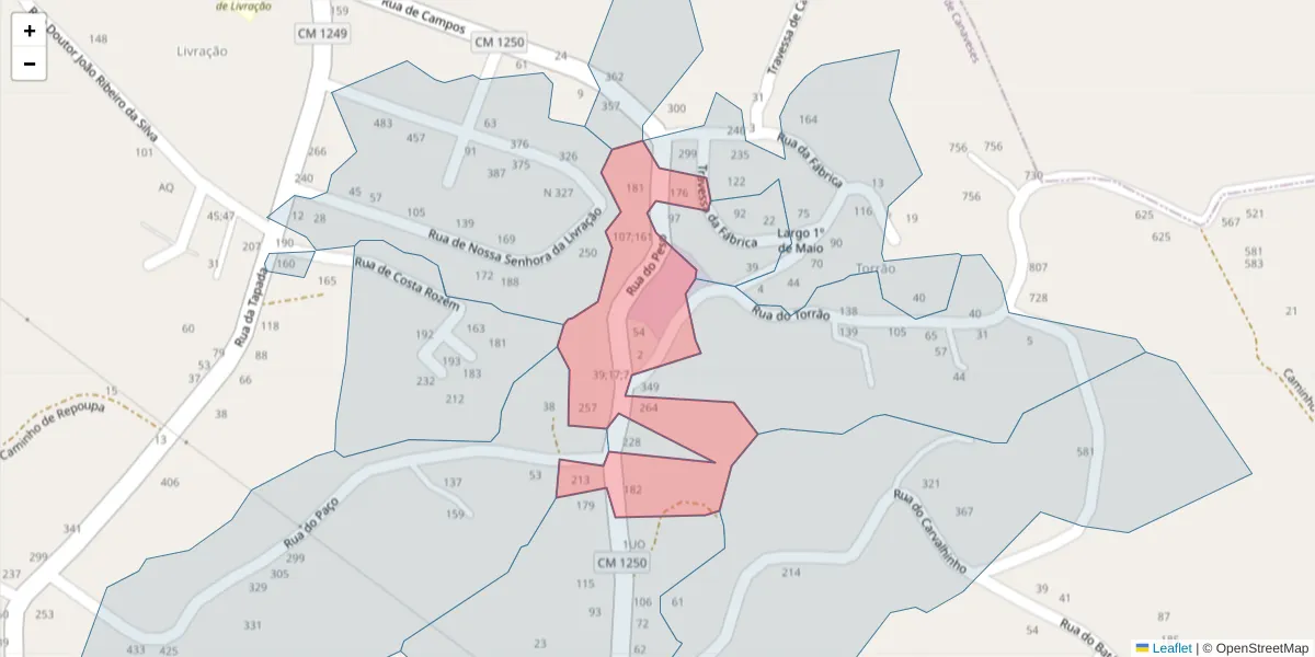 Mapa detalhado do código postal 4635-279 com limites, códigos postais vizinhos e agências dos correios