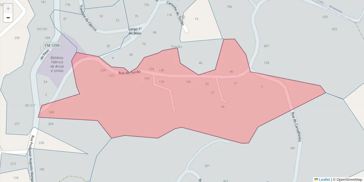 Mapa detalhado do código postal 4635-282 com limites, códigos postais vizinhos e agências dos correios