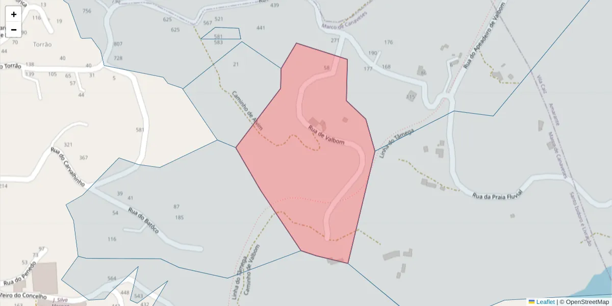 Mapa detalhado do código postal 4635-283 com limites, códigos postais vizinhos e agências dos correios