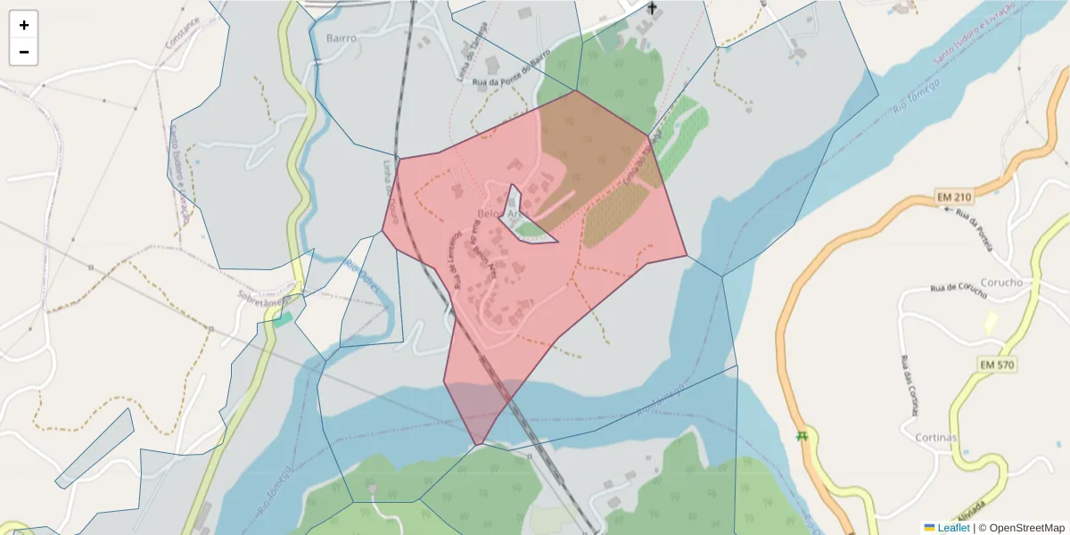 Mapa detalhado do código postal 4635-284 com limites, códigos postais vizinhos e agências dos correios