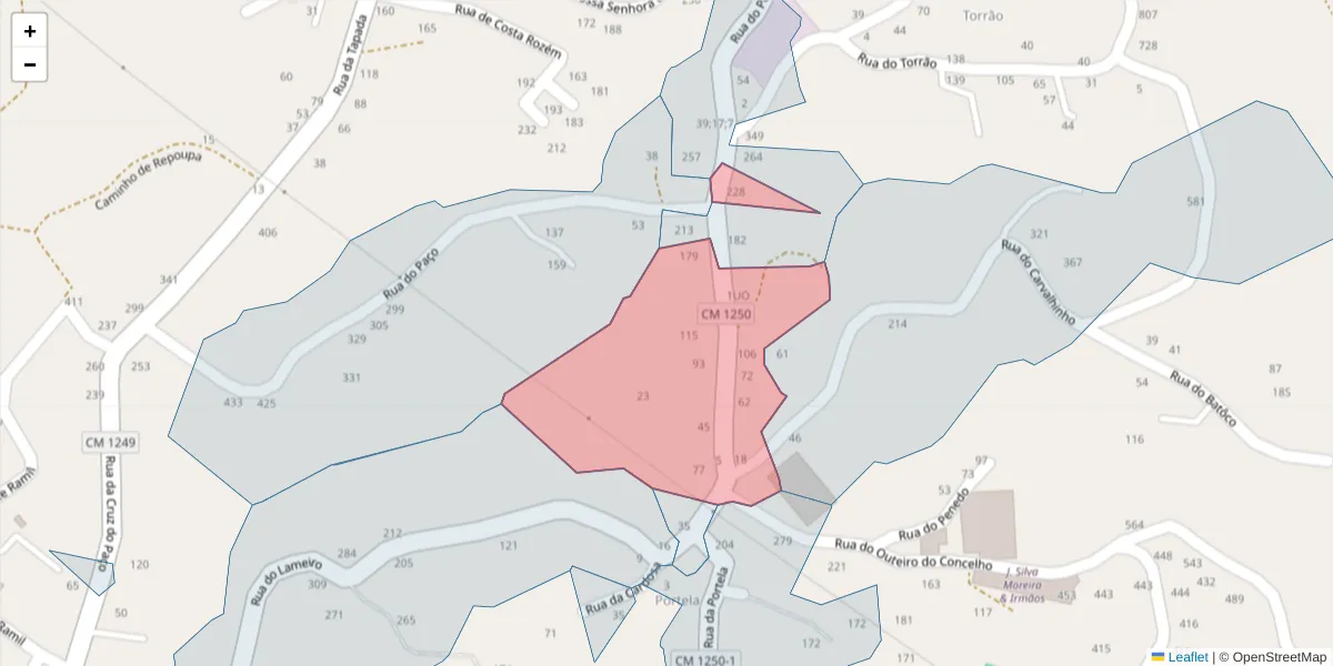 Mapa detalhado do código postal 4635-287 com limites, códigos postais vizinhos e agências dos correios