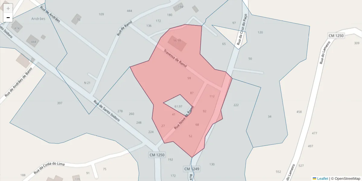 Mapa detalhado do código postal 4635-292 com limites, códigos postais vizinhos e agências dos correios