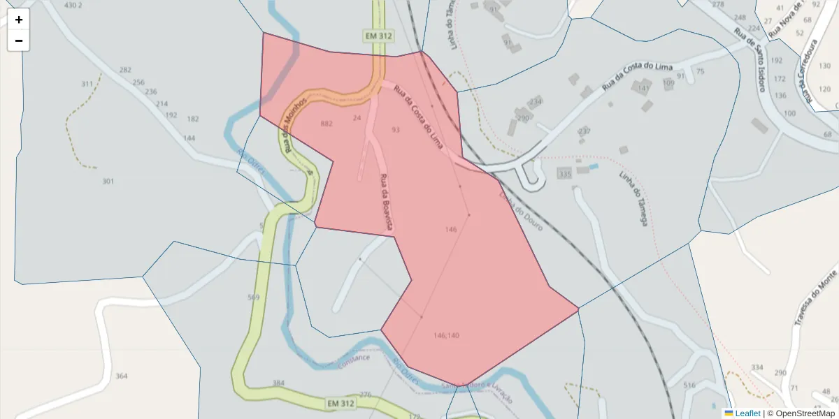 Mapa detalhado do código postal 4635-305 com limites, códigos postais vizinhos e agências dos correios