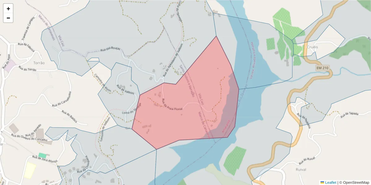 Mapa detalhado do código postal 4635-308 com limites, códigos postais vizinhos e agências dos correios