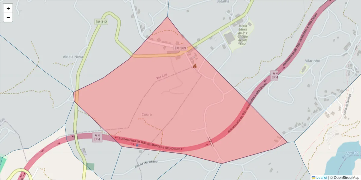 Mapa detalhado do código postal 4635-309 com limites, códigos postais vizinhos e agências dos correios