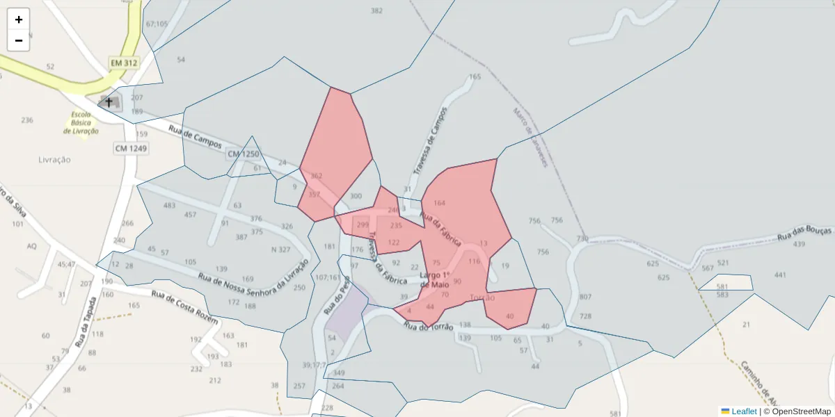 Mapa detalhado do código postal 4635-324 com limites, códigos postais vizinhos e agências dos correios