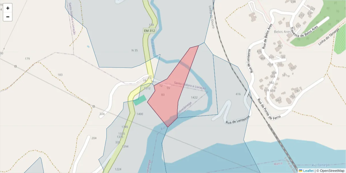 Mapa detalhado do código postal 4635-364 com limites, códigos postais vizinhos e agências dos correios