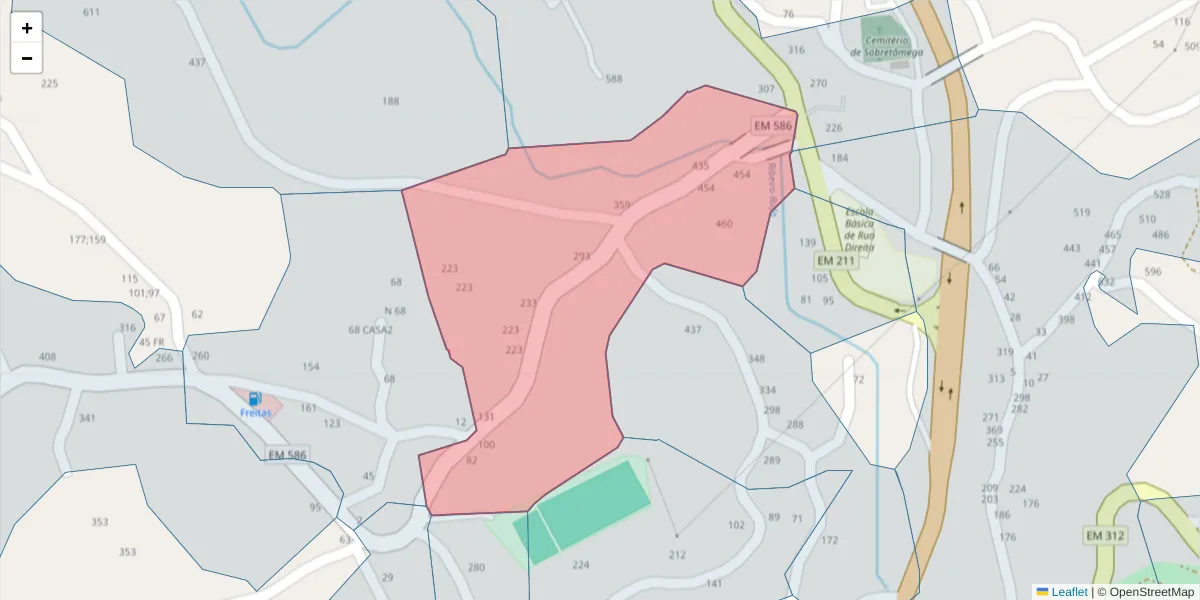 Mapa detalhado do código postal 4635-393 com limites, códigos postais vizinhos e agências dos correios
