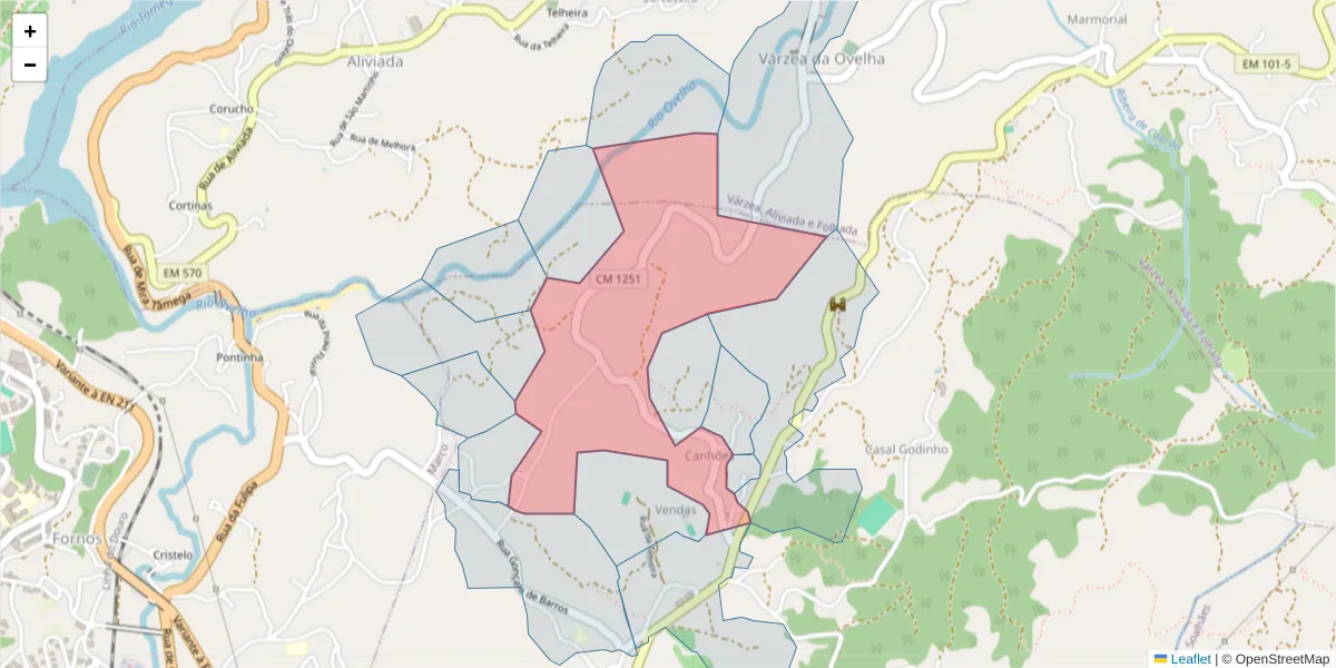 Mapa detalhado do código postal 4635-430 com limites, códigos postais vizinhos e agências dos correios