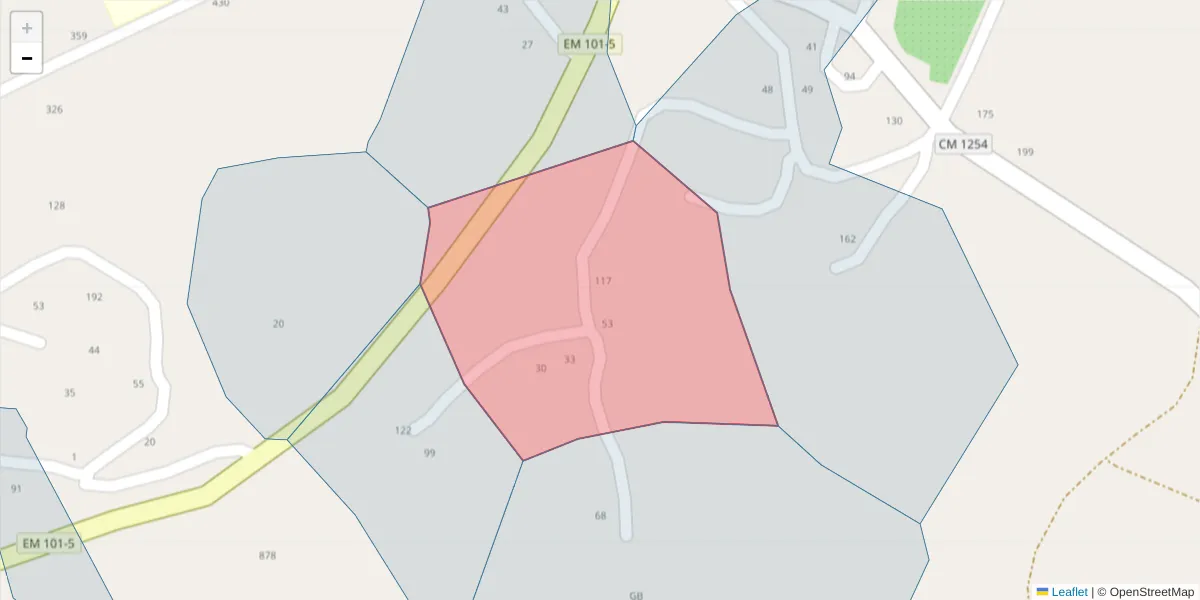 Mapa detalhado do código postal 4635-444 com limites, códigos postais vizinhos e agências dos correios