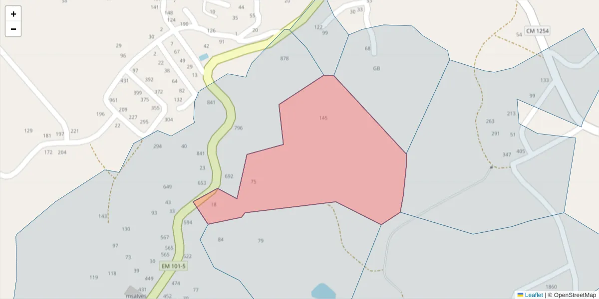 Mapa detalhado do código postal 4635-460 com limites, códigos postais vizinhos e agências dos correios