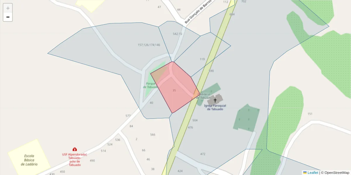 Mapa detalhado do código postal 4635-484 com limites, códigos postais vizinhos e agências dos correios