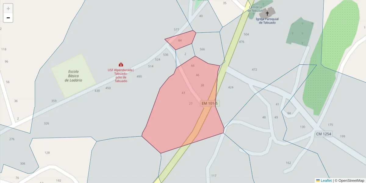 Mapa detalhado do código postal 4635-488 com limites, códigos postais vizinhos e agências dos correios