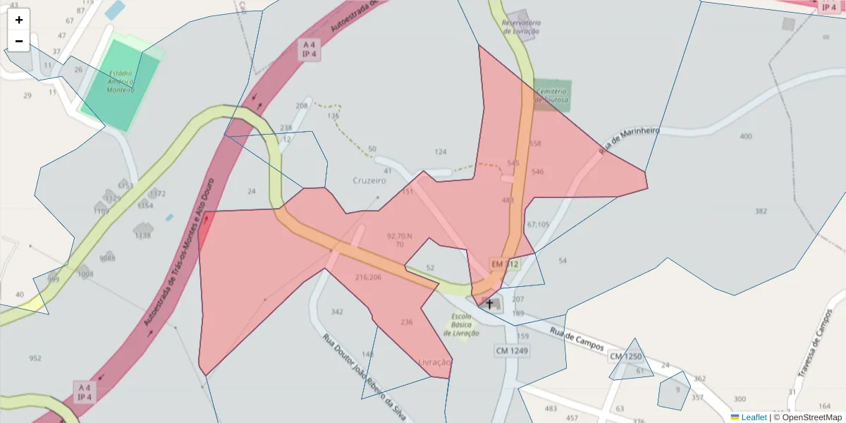 Mapa detalhado do código postal 4635-518 com limites, códigos postais vizinhos e agências dos correios