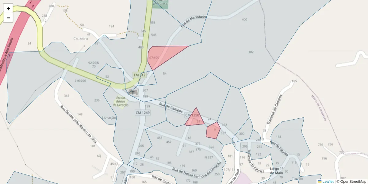 Mapa detalhado do código postal 4635-521 com limites, códigos postais vizinhos e agências dos correios