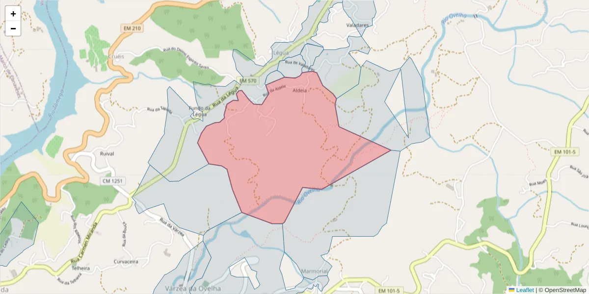 Mapa detalhado do código postal 4635-536 com limites, códigos postais vizinhos e agências dos correios