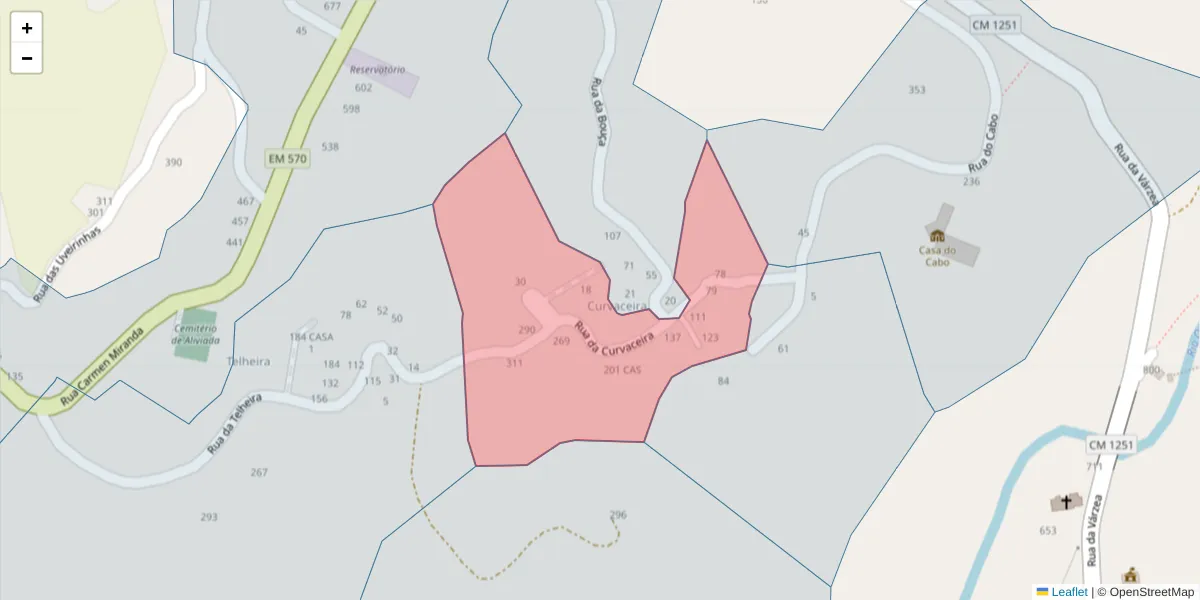 Mapa detalhado do código postal 4635-579 com limites, códigos postais vizinhos e agências dos correios