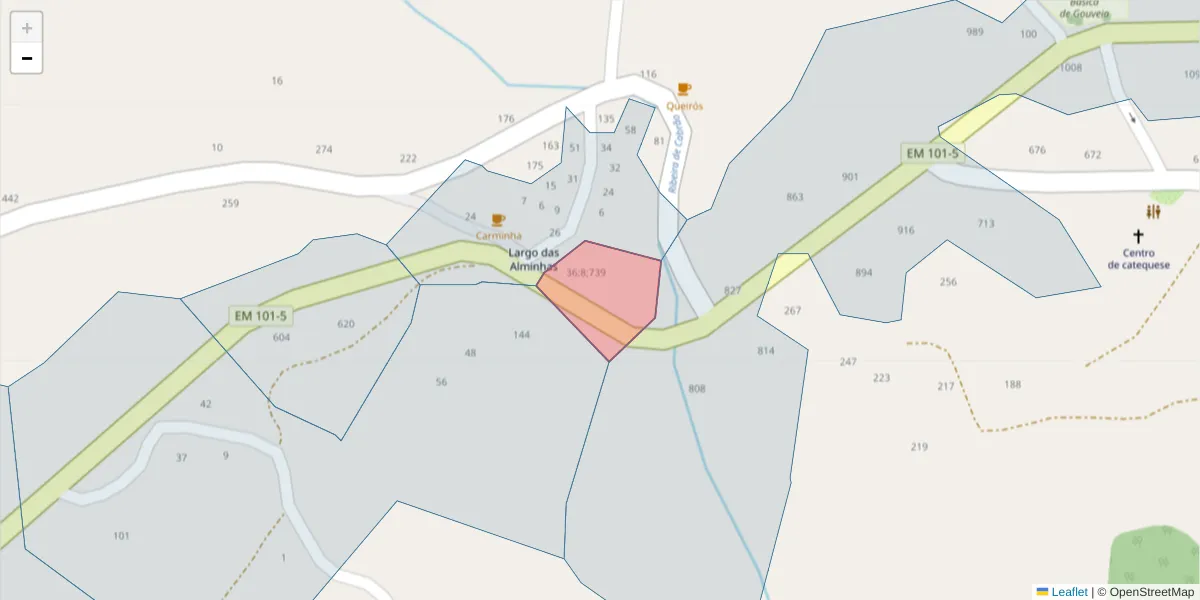 Mapa detalhado do código postal 4635-608;4635-598 com limites, códigos postais vizinhos e agências dos correios