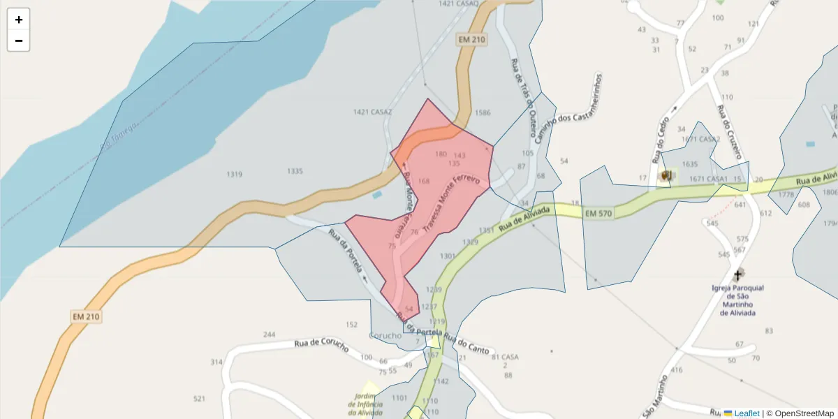Mapa detalhado do código postal 4635-615 com limites, códigos postais vizinhos e agências dos correios