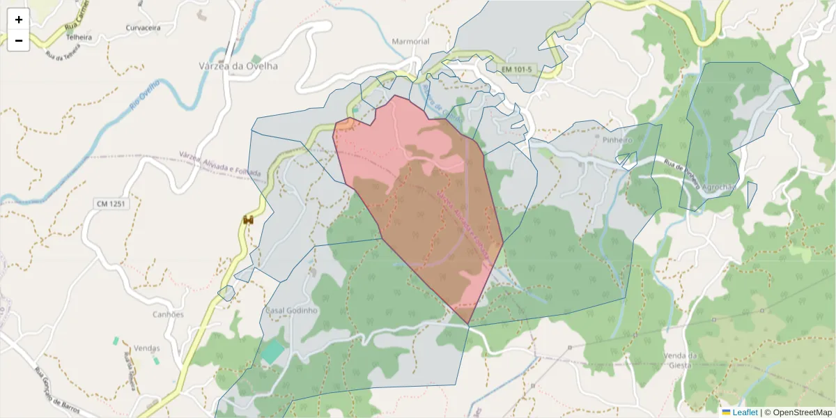 Mapa detalhado do código postal 4635-619 com limites, códigos postais vizinhos e agências dos correios