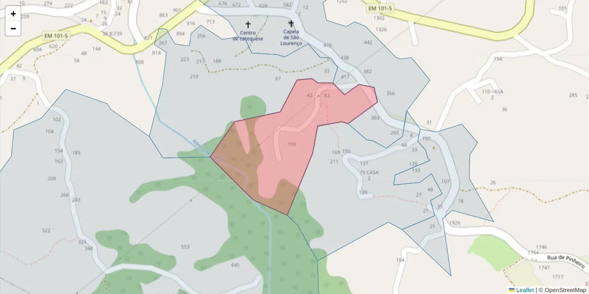 Mapa detalhado do código postal 4635-637 com limites, códigos postais vizinhos e agências dos correios