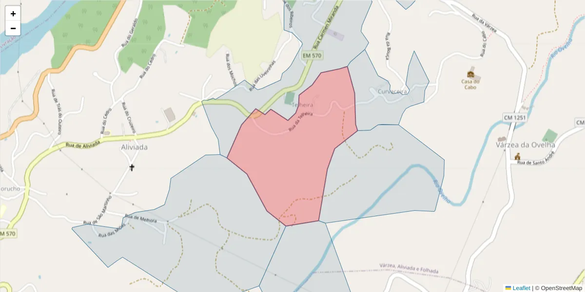 Mapa detalhado do código postal 4635-654 com limites, códigos postais vizinhos e agências dos correios