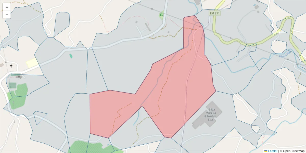 Mapa detalhado do código postal 4635-702 com limites, códigos postais vizinhos e agências dos correios