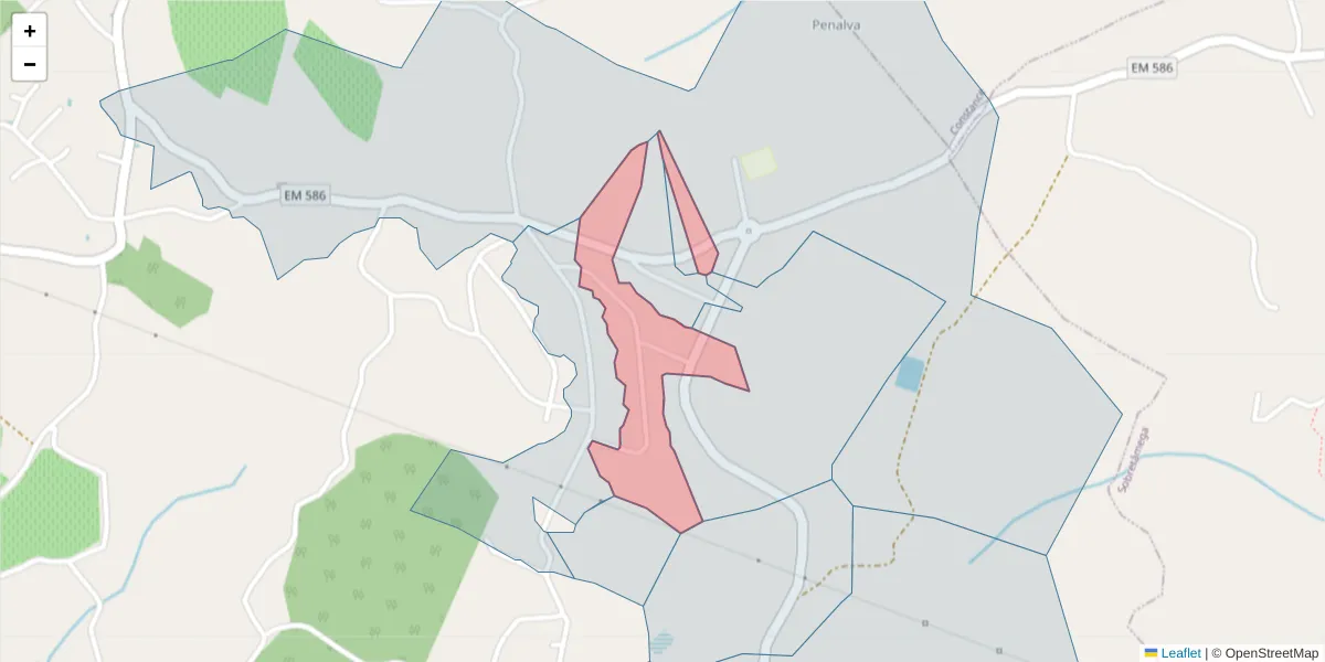 Mapa detalhado do código postal 4635-714 com limites, códigos postais vizinhos e agências dos correios