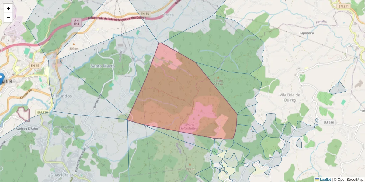 Mapa detalhado do código postal 4635-725 com limites, códigos postais vizinhos e agências dos correios