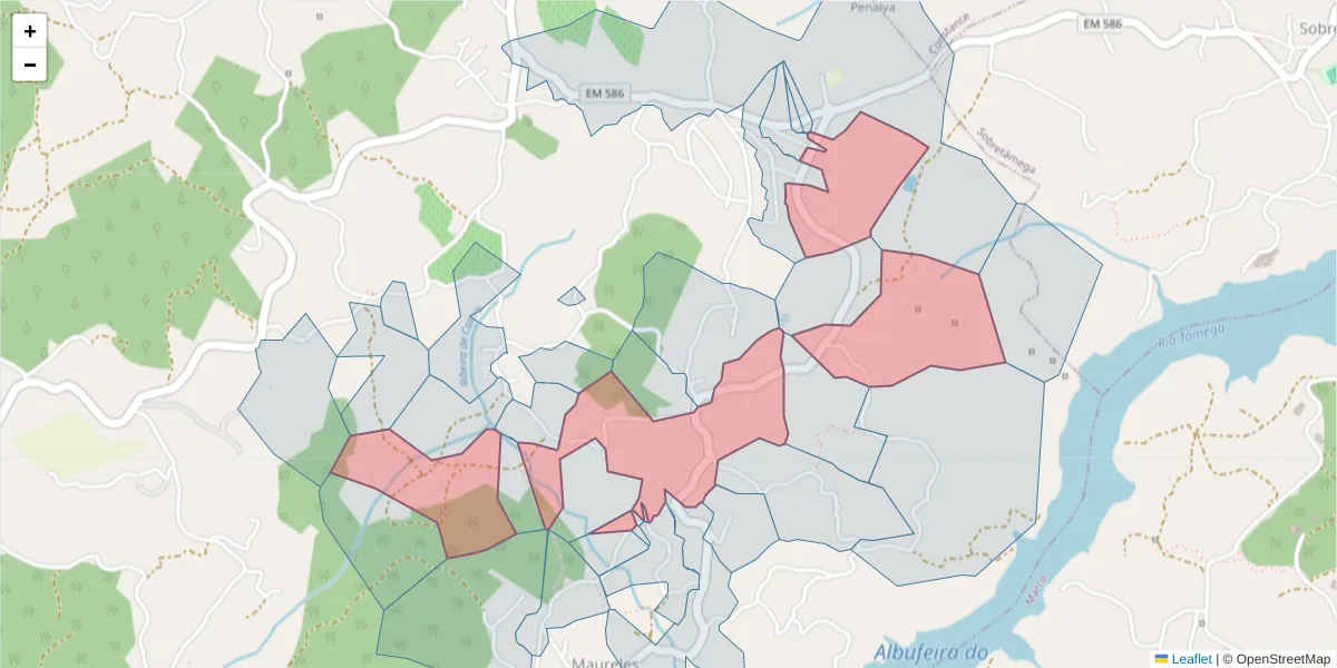 Mapa detalhado do código postal 4635-744 com limites, códigos postais vizinhos e agências dos correios
