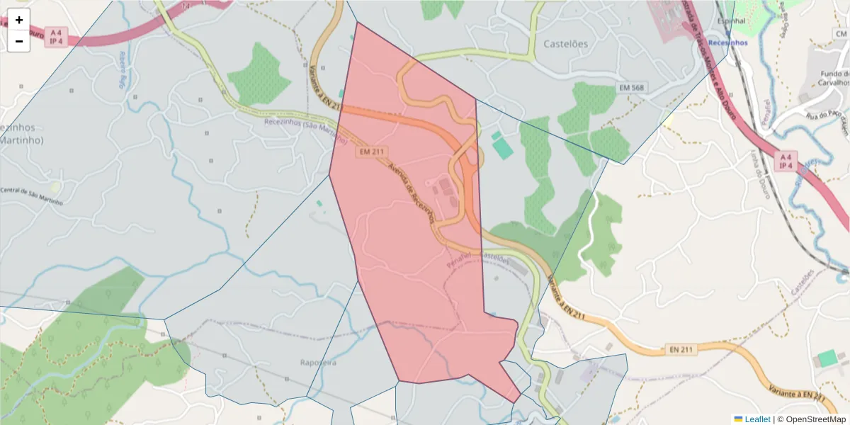 Mapa detalhado do código postal 4635-762 com limites, códigos postais vizinhos e agências dos correios