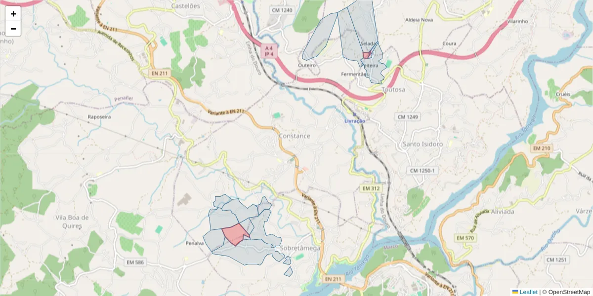 Mapa detalhado do código postal 4635-772 com limites, códigos postais vizinhos e agências dos correios