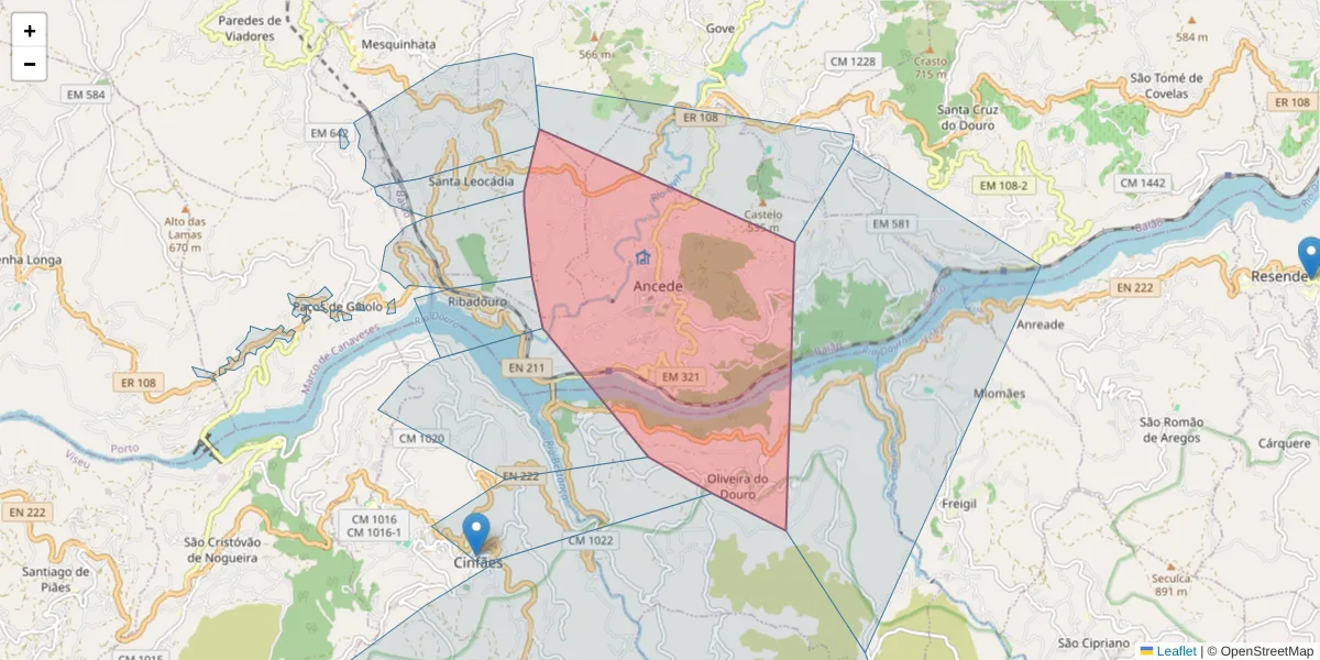 Mapa detalhado do código postal 4640-024 com limites, códigos postais vizinhos e agências dos correios