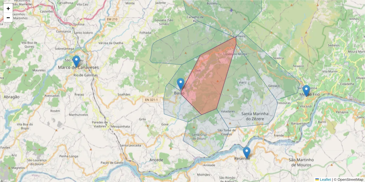 Mapa detalhado do código postal 4640-141 com limites, códigos postais vizinhos e agências dos correios