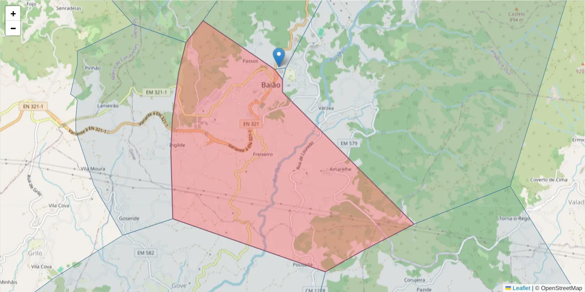 Mapa detalhado do código postal 4640-147 com limites, códigos postais vizinhos e agências dos correios