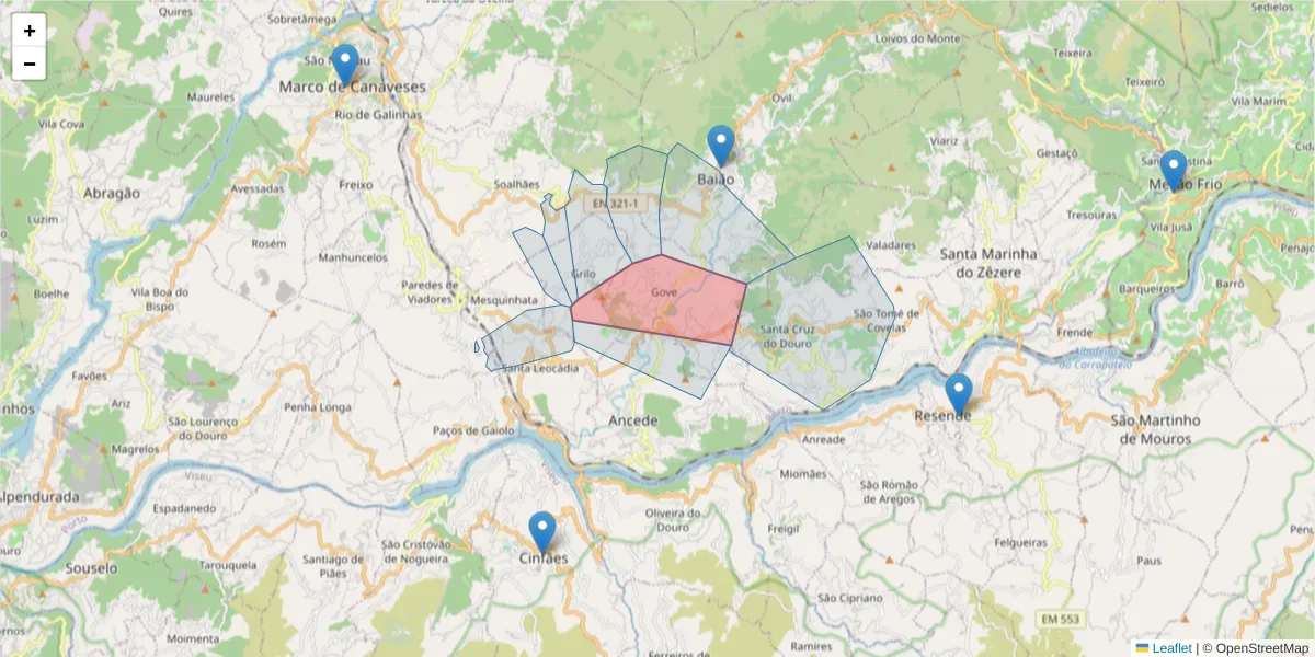 Mapa detalhado do código postal 4640-268 com limites, códigos postais vizinhos e agências dos correios