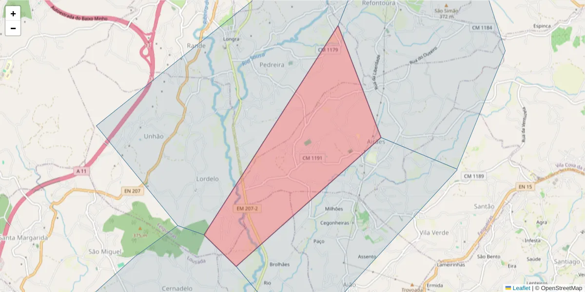 Mapa detalhado do código postal 4650-077 com limites, códigos postais vizinhos e agências dos correios