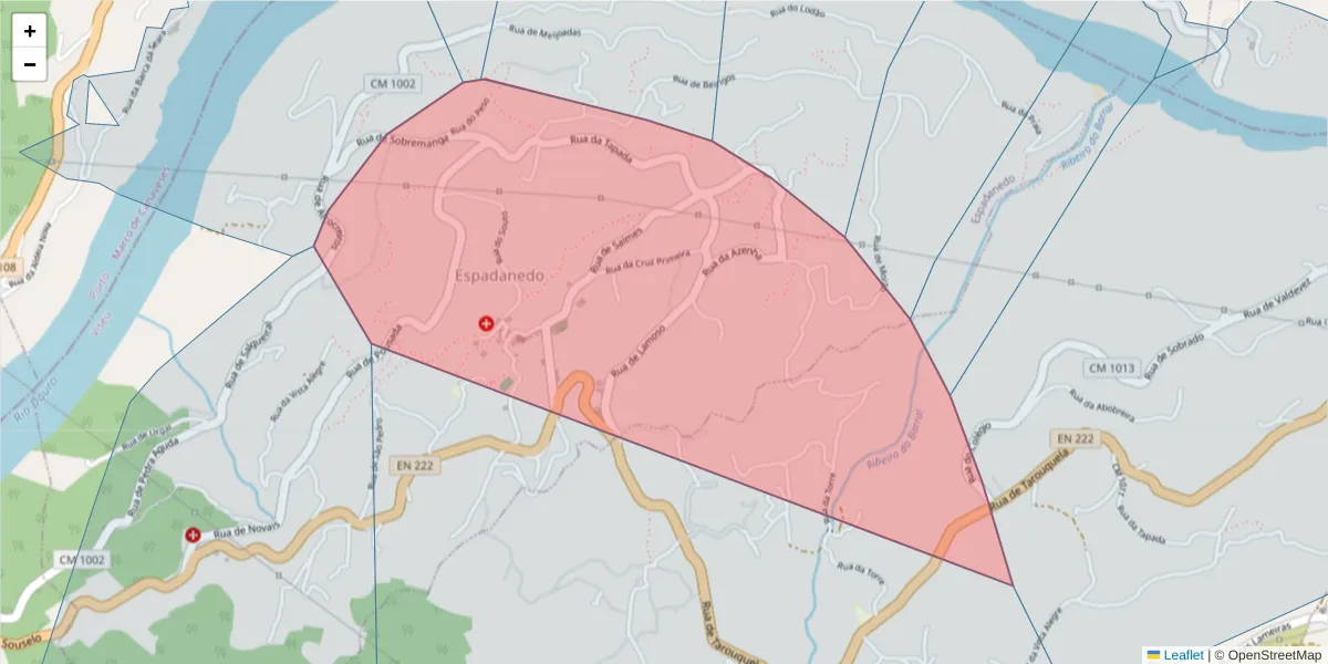 Mapa detalhado do código postal 4690-119 com limites, códigos postais vizinhos e agências dos correios