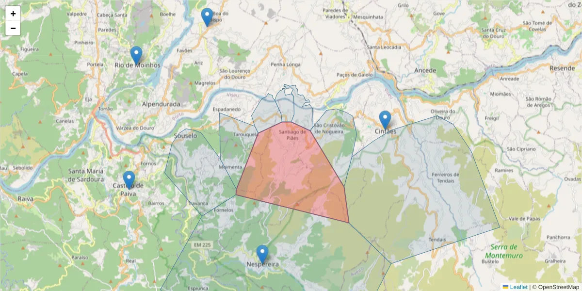 Mapa detalhado do código postal 4690-484 com limites, códigos postais vizinhos e agências dos correios