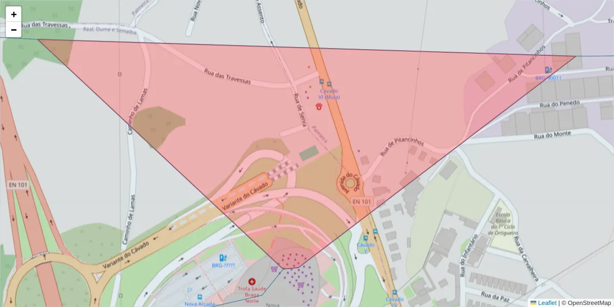 Mapa detalhado do código postal 4700-038 com limites, códigos postais vizinhos e agências dos correios