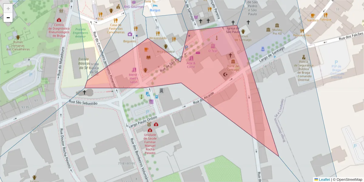 Mapa detalhado do código postal 4700-042 com limites, códigos postais vizinhos e agências dos correios