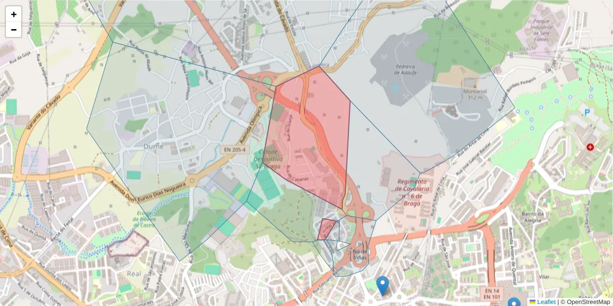 Mapa detalhado do código postal 4700-048 com limites, códigos postais vizinhos e agências dos correios