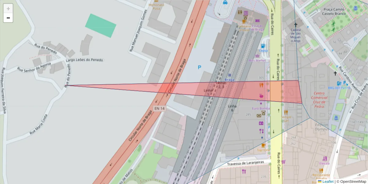 Mapa detalhado do código postal 4700-223 com limites, códigos postais vizinhos e agências dos correios