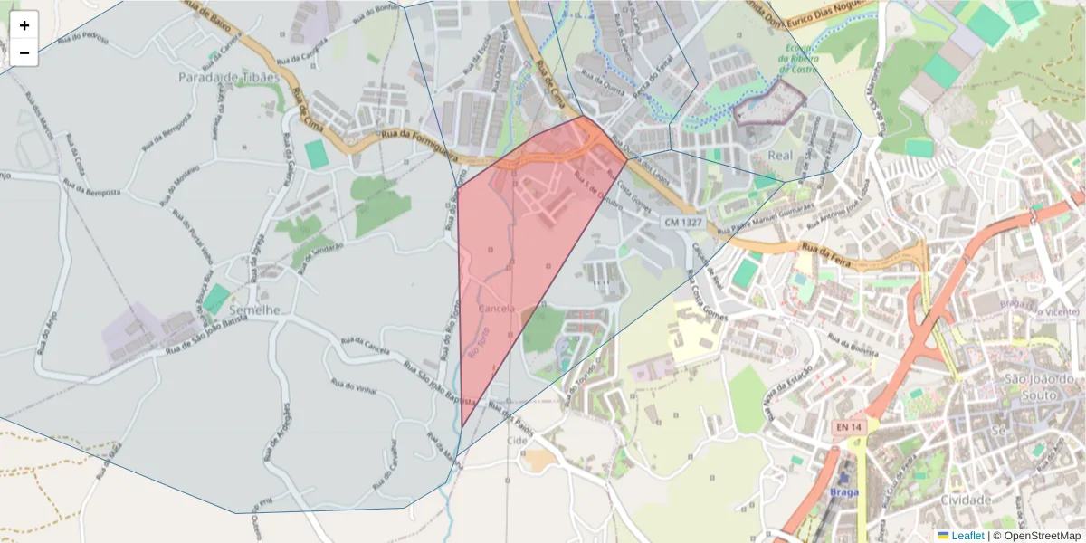 Mapa detalhado do código postal 4700-260 com limites, códigos postais vizinhos e agências dos correios