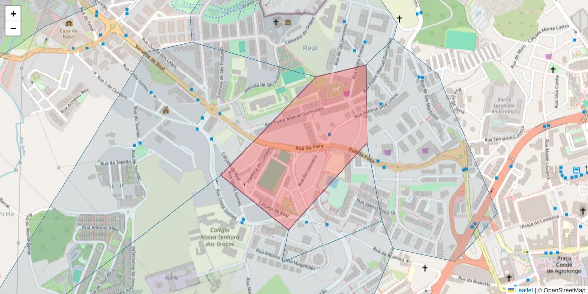 Mapa detalhado do código postal 4700-290 com limites, códigos postais vizinhos e agências dos correios